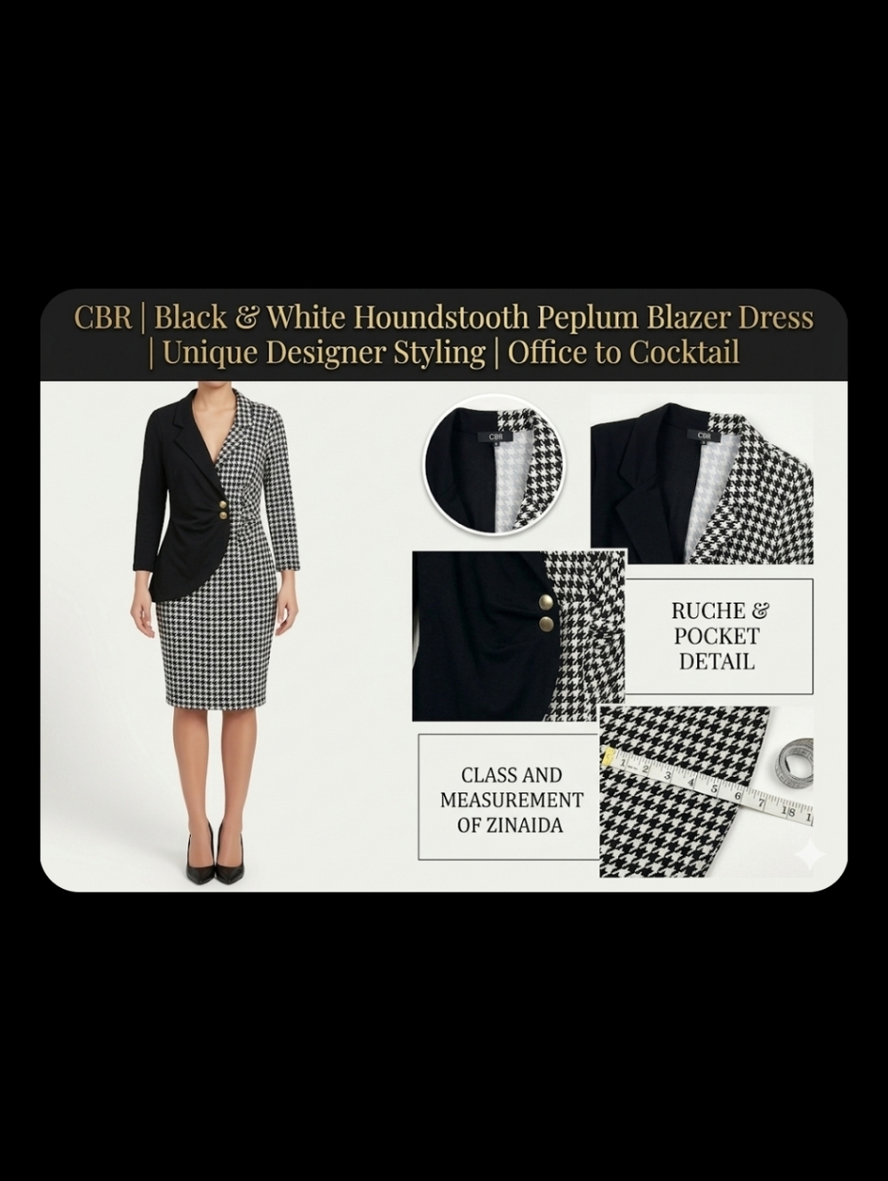 CBR Black & White Houndstooth Blazer-Style Dress